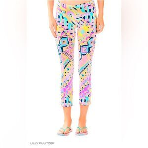 Lilly Pulitzer Luxletic UPF 50+ Weekender Crop Leggings Women's Pink Blue Geo